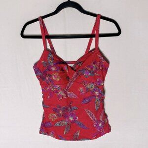 5/$25 Christina Red Floral Tankini Bikini Top Swim Top 10